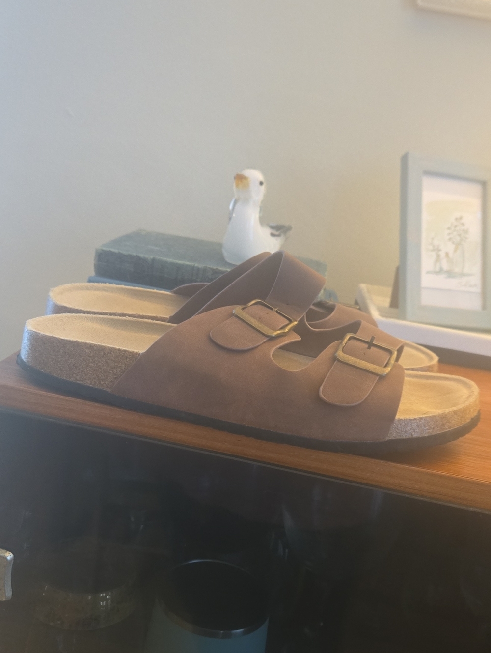 AEROSOLES Brown Double Buckle Cork Footbed Sandals Size 10 - Picture 6 of 6